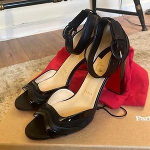 Christian Louboutin Shoes Black Patent Suede Degtatissimo Sandals EUC 38.5 8.5